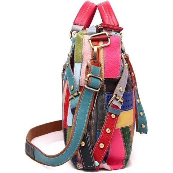 Women's Multicolor Tote Handbag Genuine Leather Random Color Hobo Shoulder Purse - Picture 5 of 8